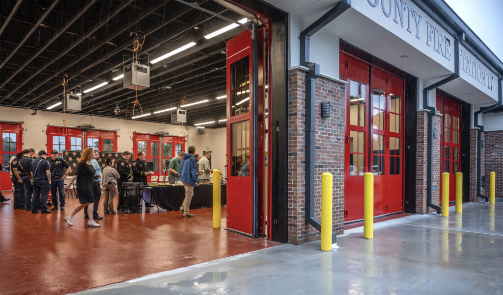 View of a fire house from the bay doors