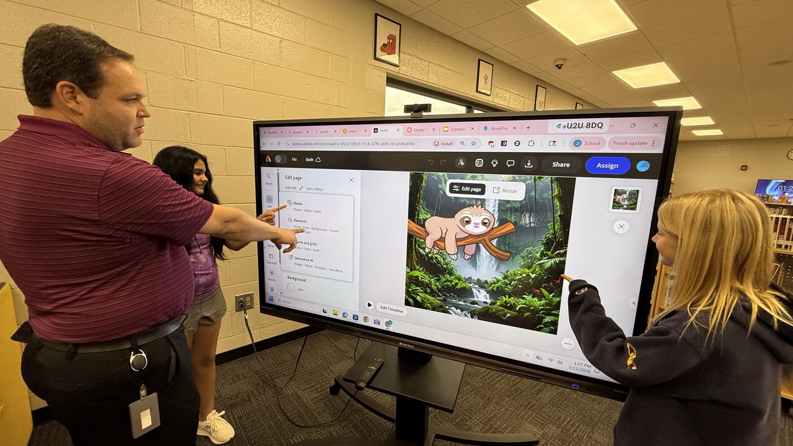 Elementary school students learning with a Clear Touch board